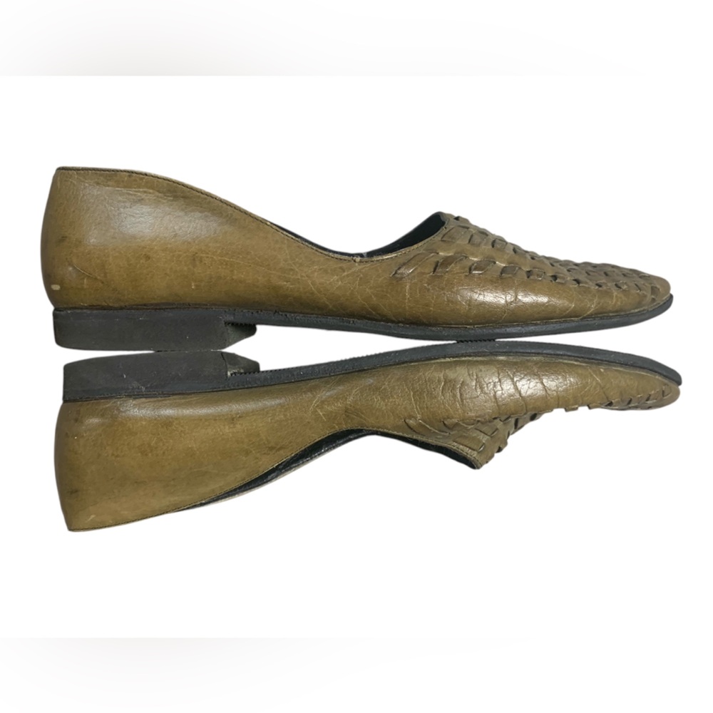 Liz Claiborne Vintage Woven Leather Loafers Olive Green Made in Italy 8M